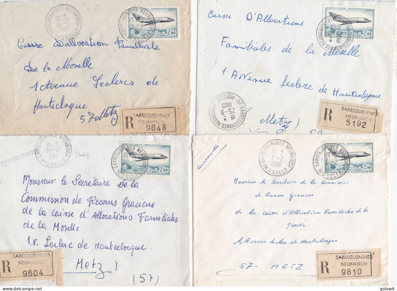 37064# LOT 9 LETTRES FRANCHISE PARTIELLE RECOMMANDE Obl SARREGUEMINES NEUNKIRCHEN MOSELLE 1967 1968 Pour METZ 57 - Covers & Documents