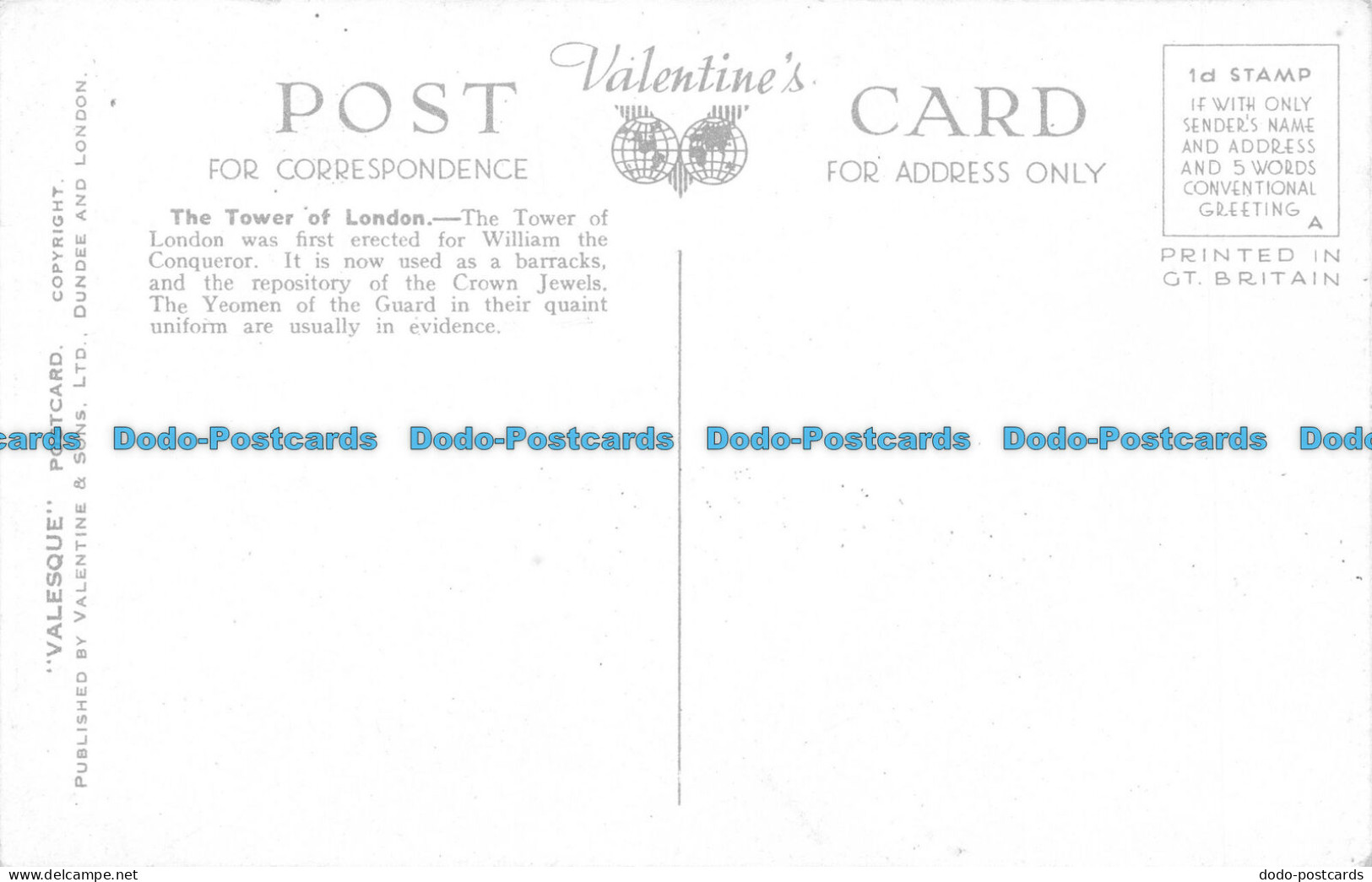 R076860 Tower Of London. Valentine. Valesque - Other & Unclassified