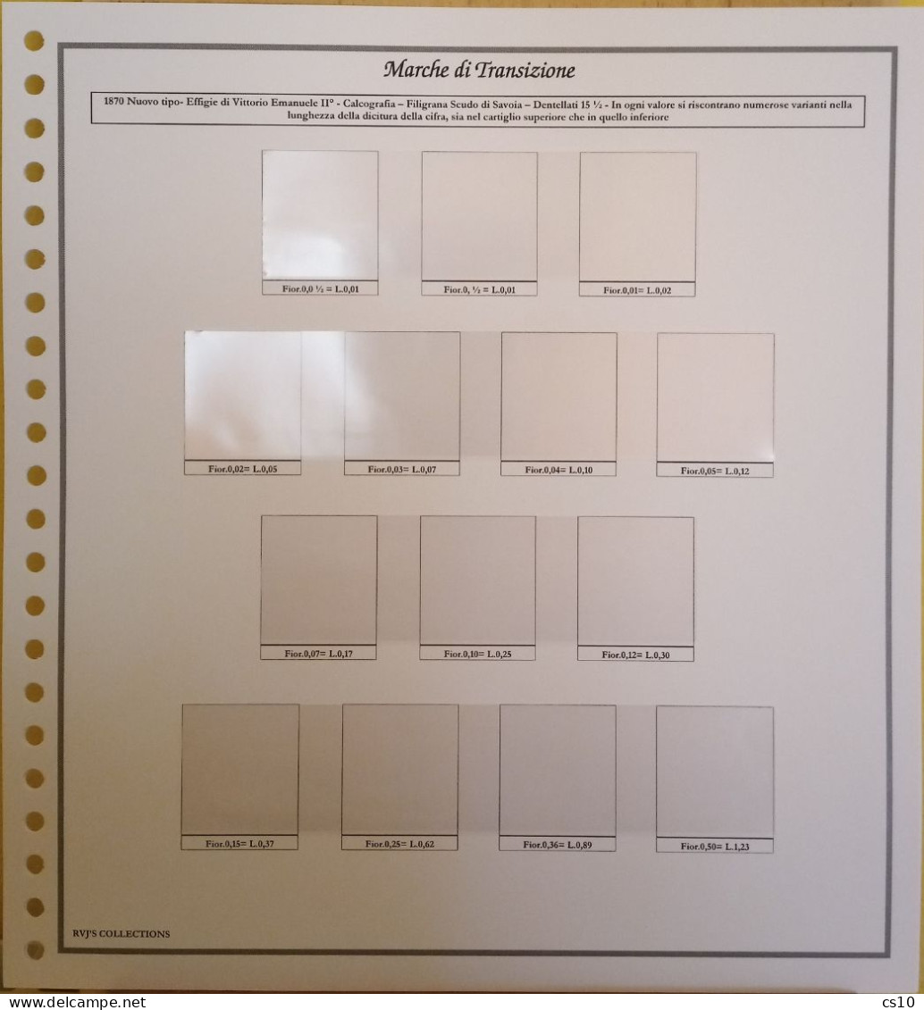Marche Da Bollo Di Transizione Antichi Stati / Regno D'Italia 1866/1870 Raccolta Fogli Standard 22 Anelli Con Taschine - Verzamelingen