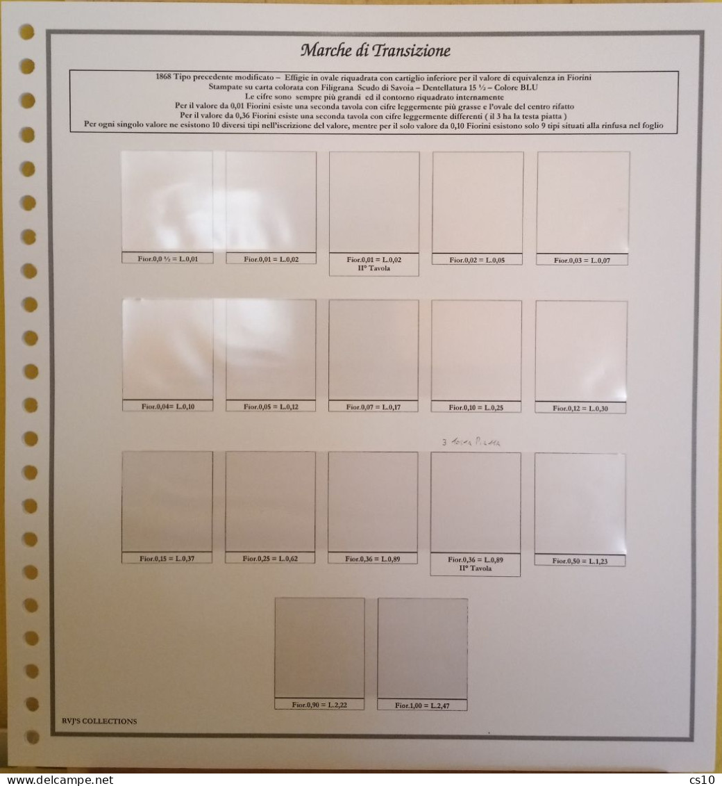 Marche Da Bollo Di Transizione Antichi Stati / Regno D'Italia 1866/1870 Raccolta Fogli Standard 22 Anelli Con Taschine - Verzamelingen