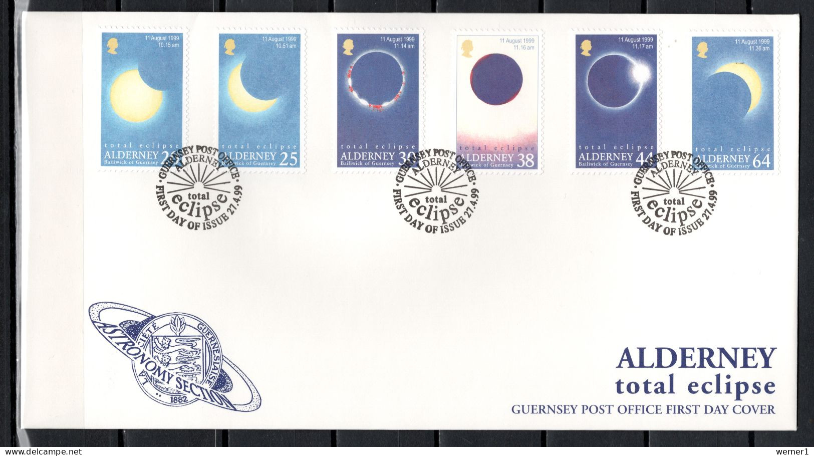 Alderney 1999 Space, Total Eclipse Set Of 6 On FDC - Europe