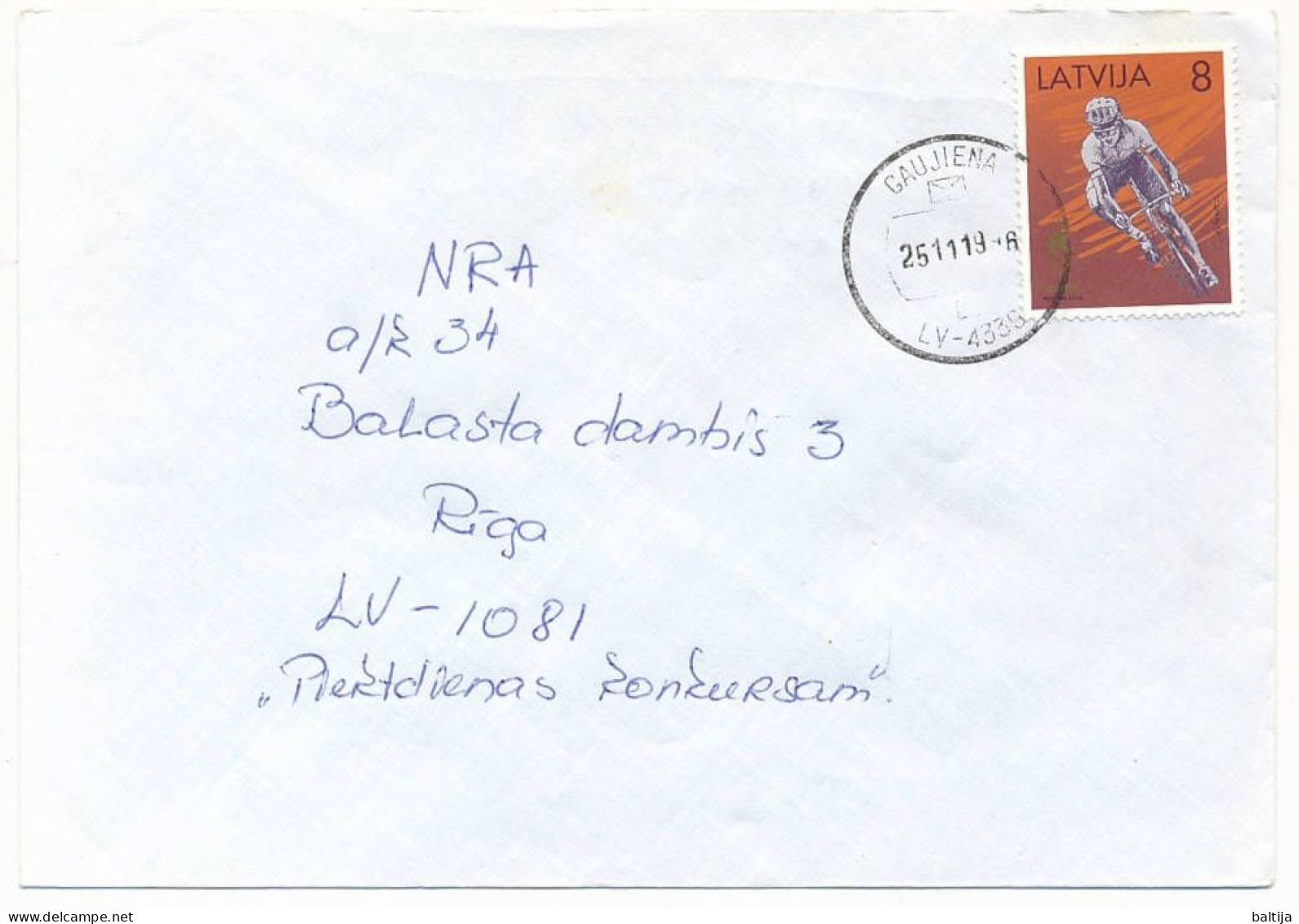 Mi 427 Solo Cover / Summer Olympics Atlanta, Cycling, Bicycle - 25 November 1996 Gaujiena - Latvia