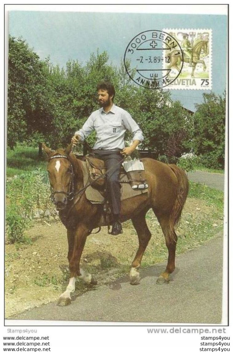 115 - 5 - Carte Suisse Avec Timbre Thème "cheval" 1989 - Cavalli