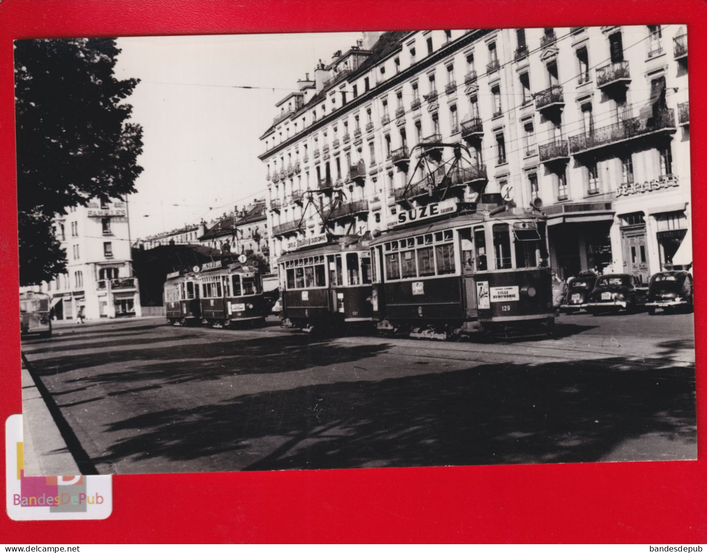 SUISSE GENEVE Cliché Schnabel Photo Format CPA  Tramway  Pub SUZE Hôtel Des Familles Dentiste Rue Lausanne  Circa 1950 - Altri & Non Classificati