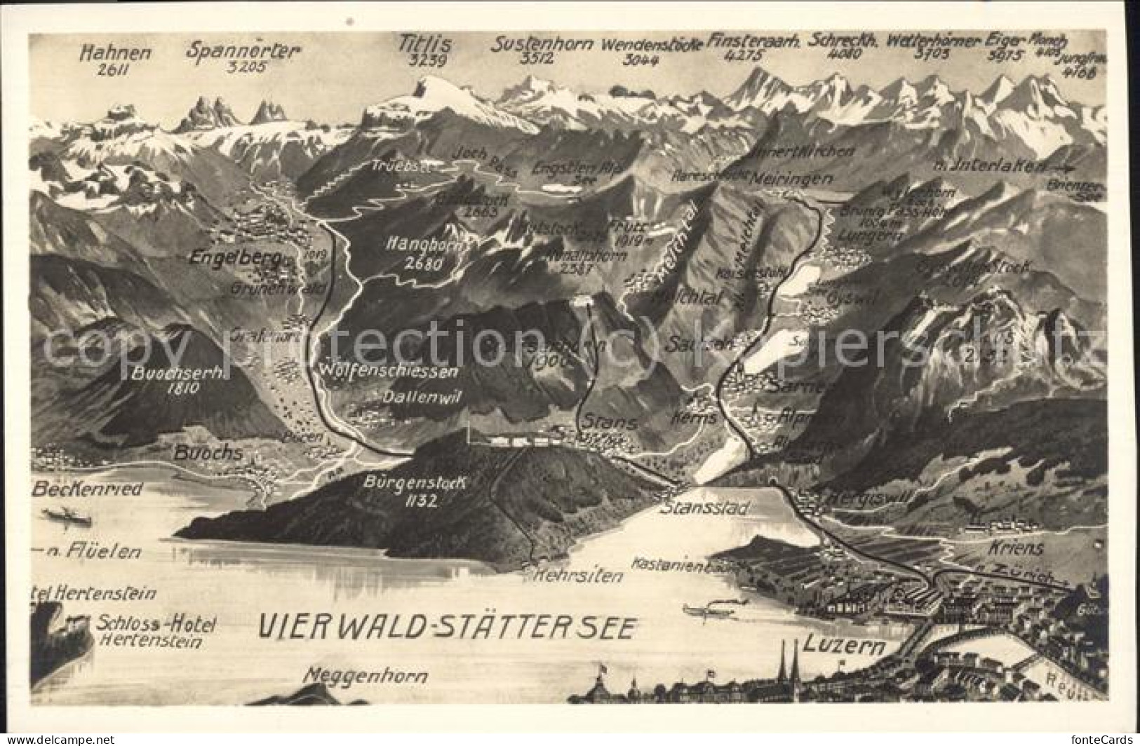 11496937 Luzern LU Gebietskarte Vierwaldstaettersee Alpenpanorama Vogelperspekti - Andere & Zonder Classificatie