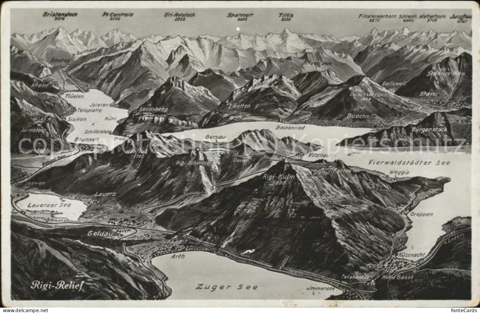 11496936 Rigi Kulm Gebietskarte Rigi Bergmassiv See Alpenpanorama Vogelperspekti - Autres & Non Classés