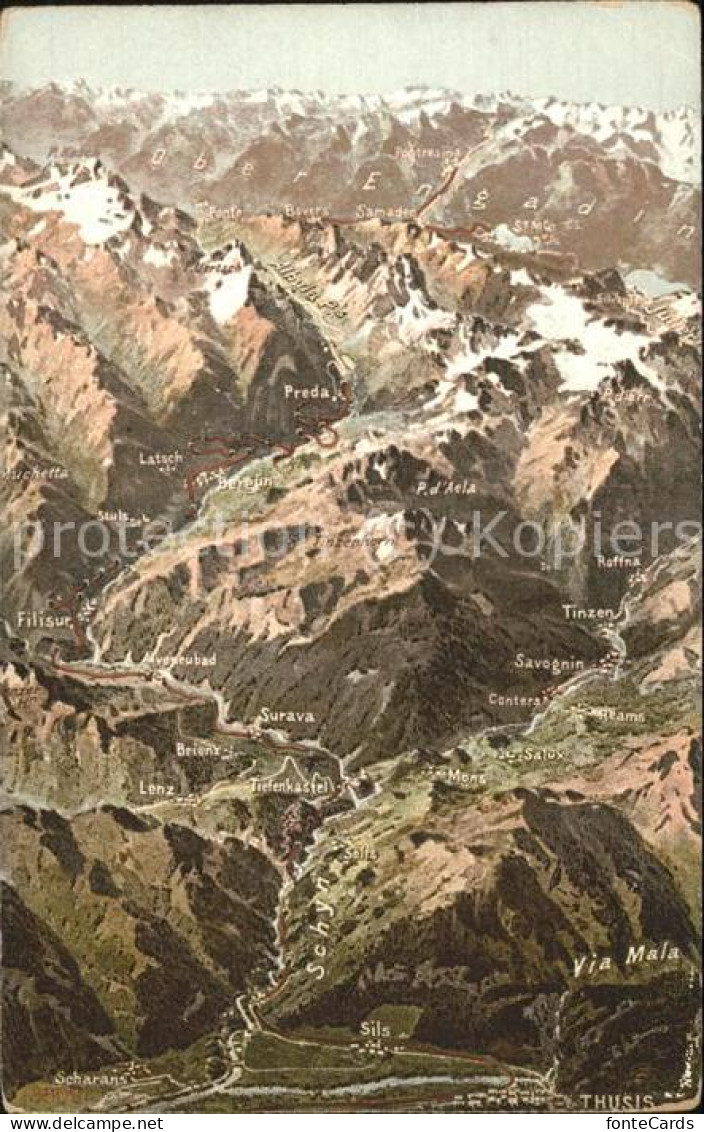 11496934 Thusis Gebietskarte Oberengadin Alpenpanorama Vogelperspektive Thusis - Andere & Zonder Classificatie