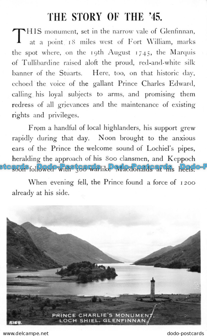 R077493 The Story Of The 45. Prince Charlies Monument. Loch Shiel. Glenfinnan. J - Mondo