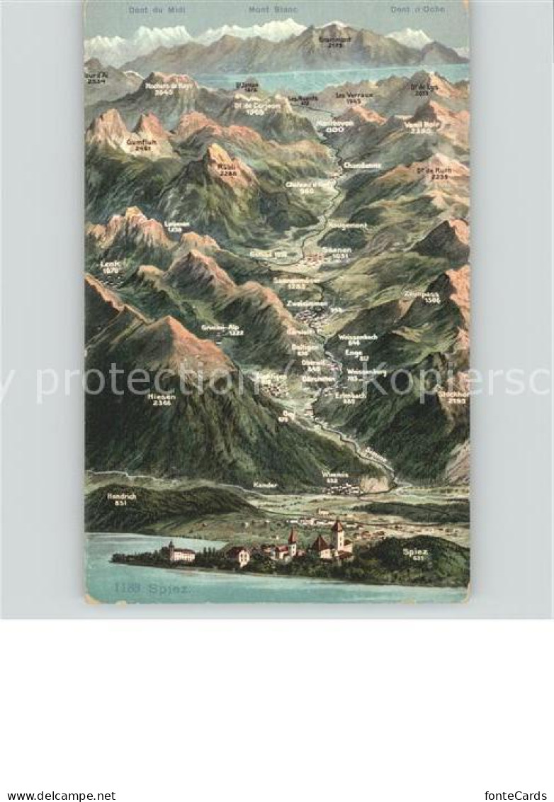 11496858 Spiez BE Gebietskarte Thunersee Alpenpanorama Aus Der Vogelperspective  - Other & Unclassified