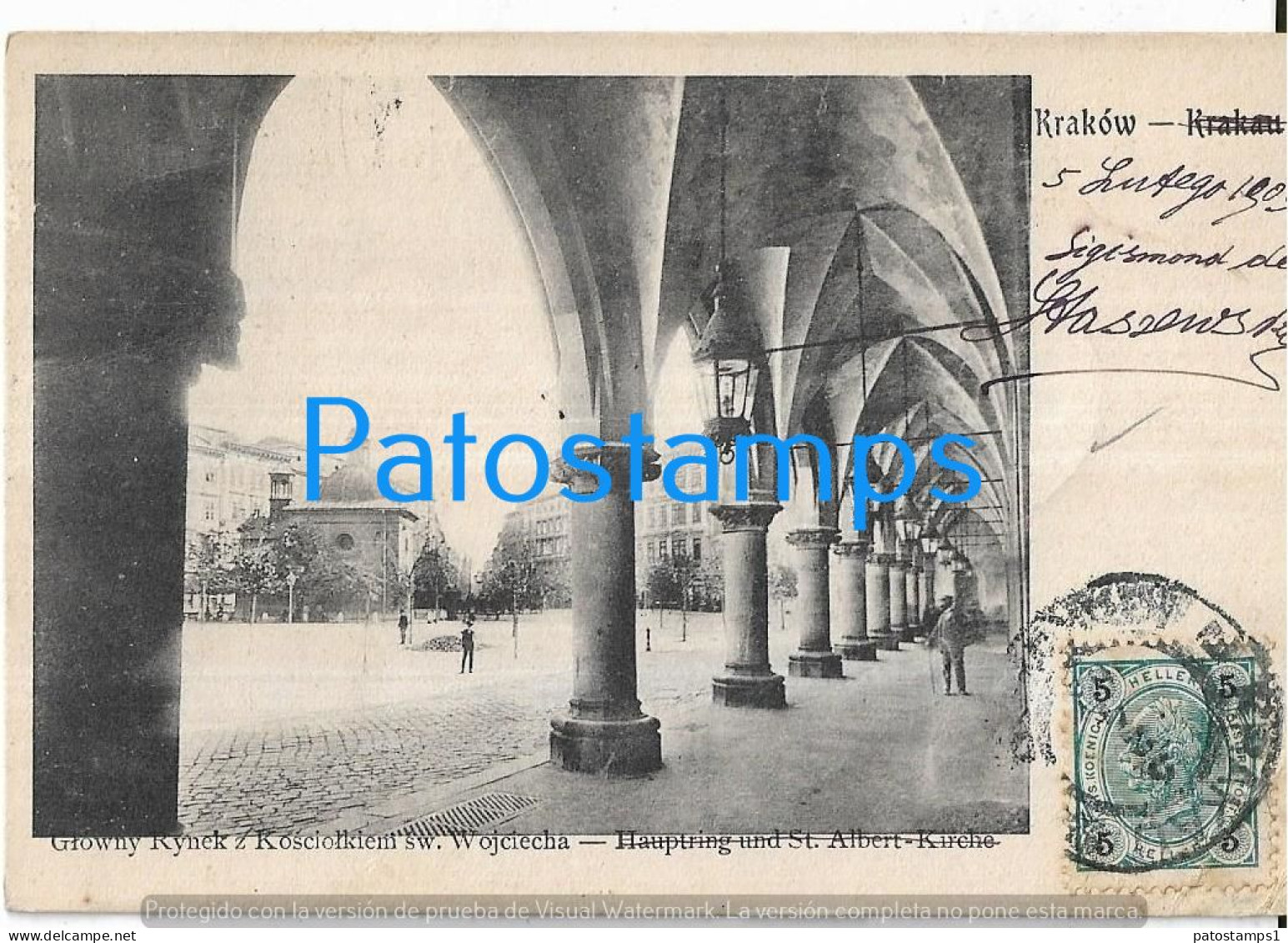 228677 POLAND KRAKOW MAIN RING AND ST ALBERT CHURCH CIRCULATED TO ARGENTINA POSTAL POSTCARD - Pologne