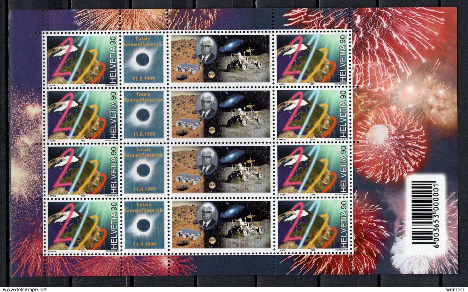 Switzerland 1999 Space, Total Eclipse Sheetlet MNH - Europa