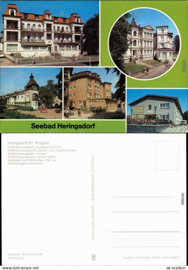 Heringsdorf  Usedom FDGB-Erholungsheime "Guiseppe Di Vittorio",  1986 - Autres & Non Classés