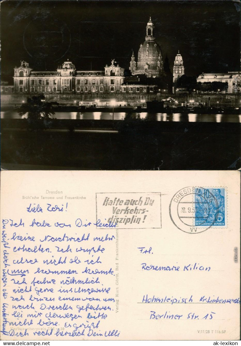 Altstadt Dresden Brühlsche Terrasse / Terassenufer Frauenkirche Bei Nacht 1957 - Dresden