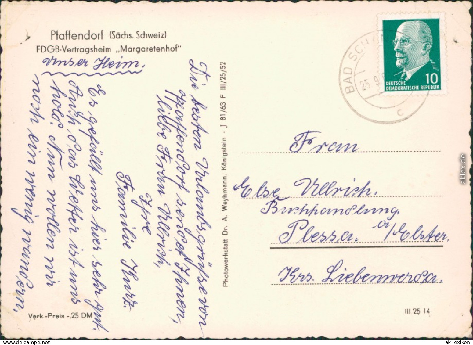 Pfaffendorf Königstein (Sächsische Schweiz) FDGB- "Margaretenhof"  1964 - Königstein (Sächs. Schw.)