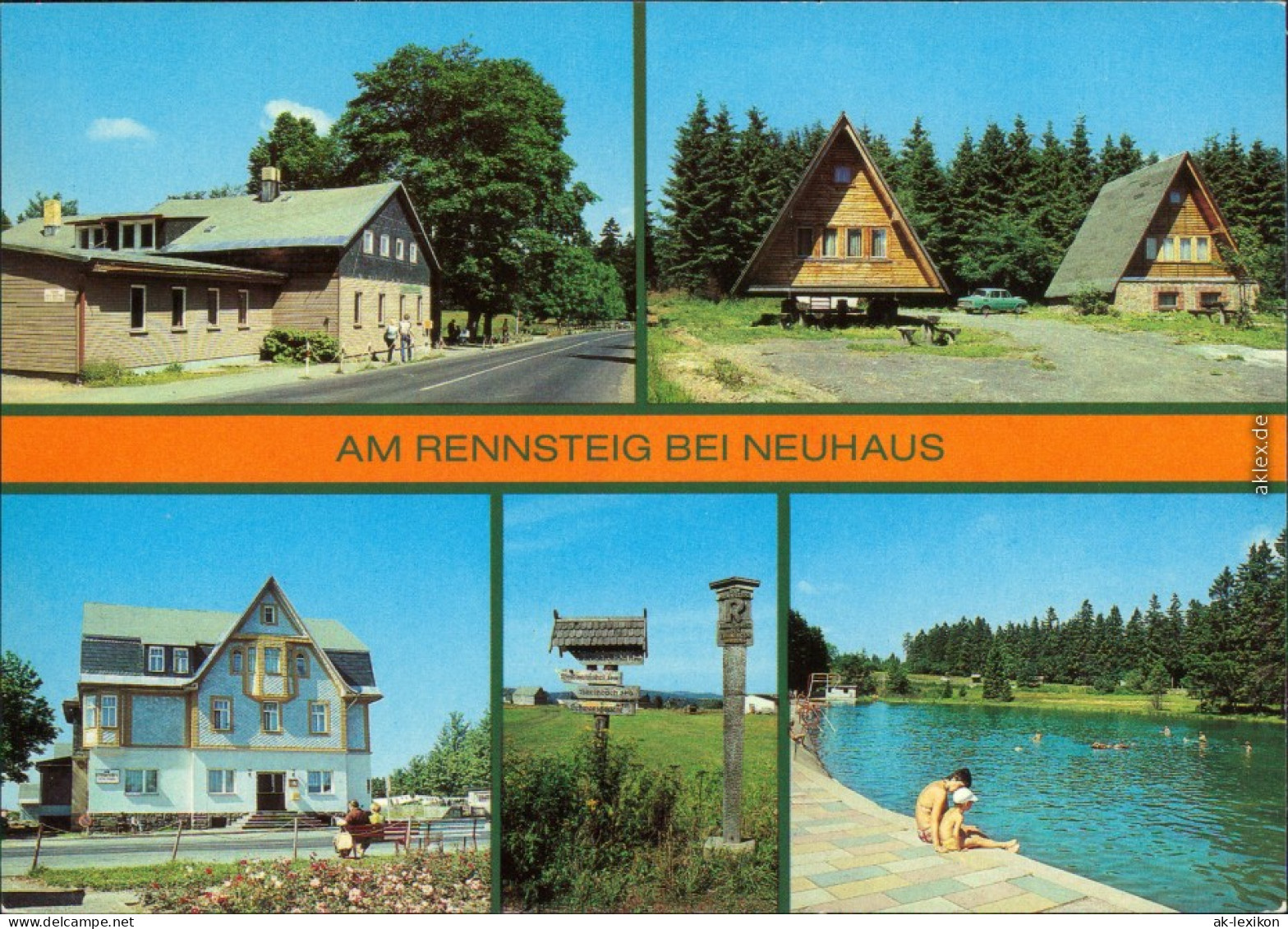 Neuhaus Am Rennweg "Hotel Hirsch", Wanderwegweiser Und Rennsteigmarkierung 1983 - Sonstige & Ohne Zuordnung