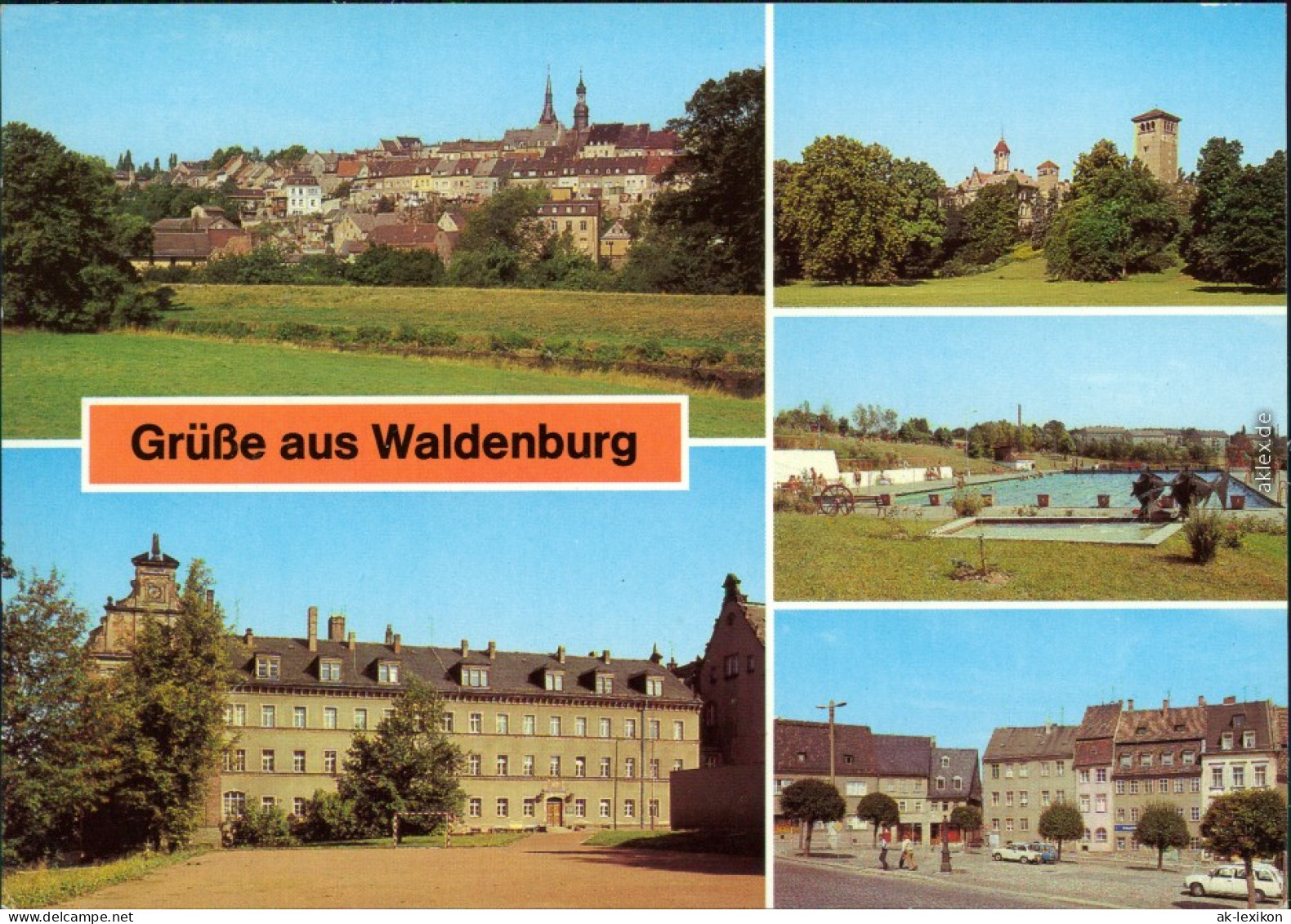 Waldenburg (Sachsen) Übersicht, Schule, Schloss, Freibad, Markt 1985 - Waldenburg (Sachsen)