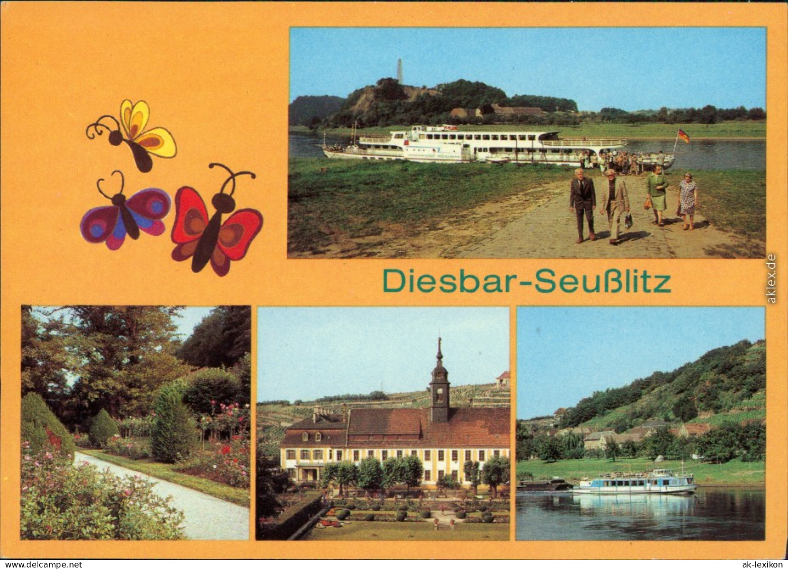 Seußlitz Nünchritz (Elbe) Anlegestelle Weißen Flotte Schlossgarten Schloss 1983 - Diesbar-Seusslitz