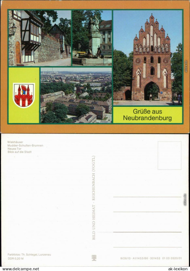 Neubrandenburg Wiekhäuser, Mudder-Schulten-Brunnen, Neues Tor,  Stadt 1986 - Neubrandenburg