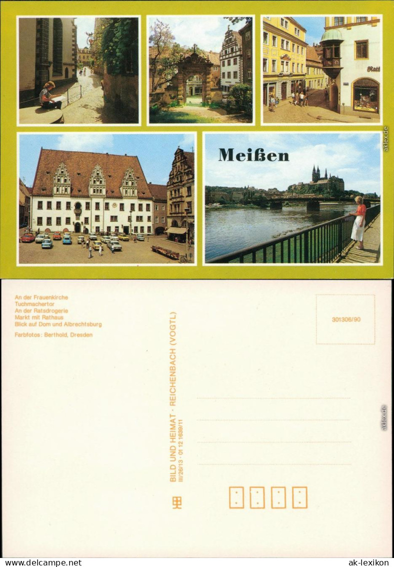 Meißen   Frauenkirche, Tuchmachertor,  Ratsdrogerie, Markt   Albrechtsburg 1990 - Meissen