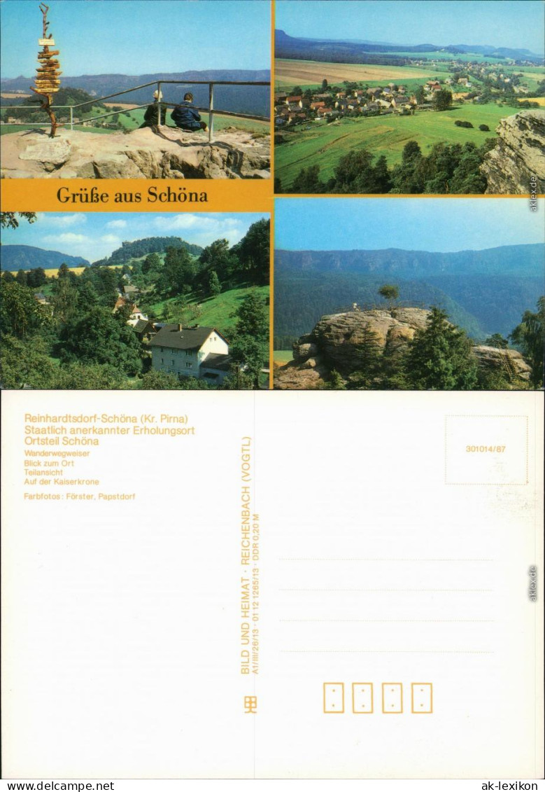 Reinhardtsdorf Schöna Wanderwegweiser, Blick Zum Ort Kaiserkrone 1987 - Schöna