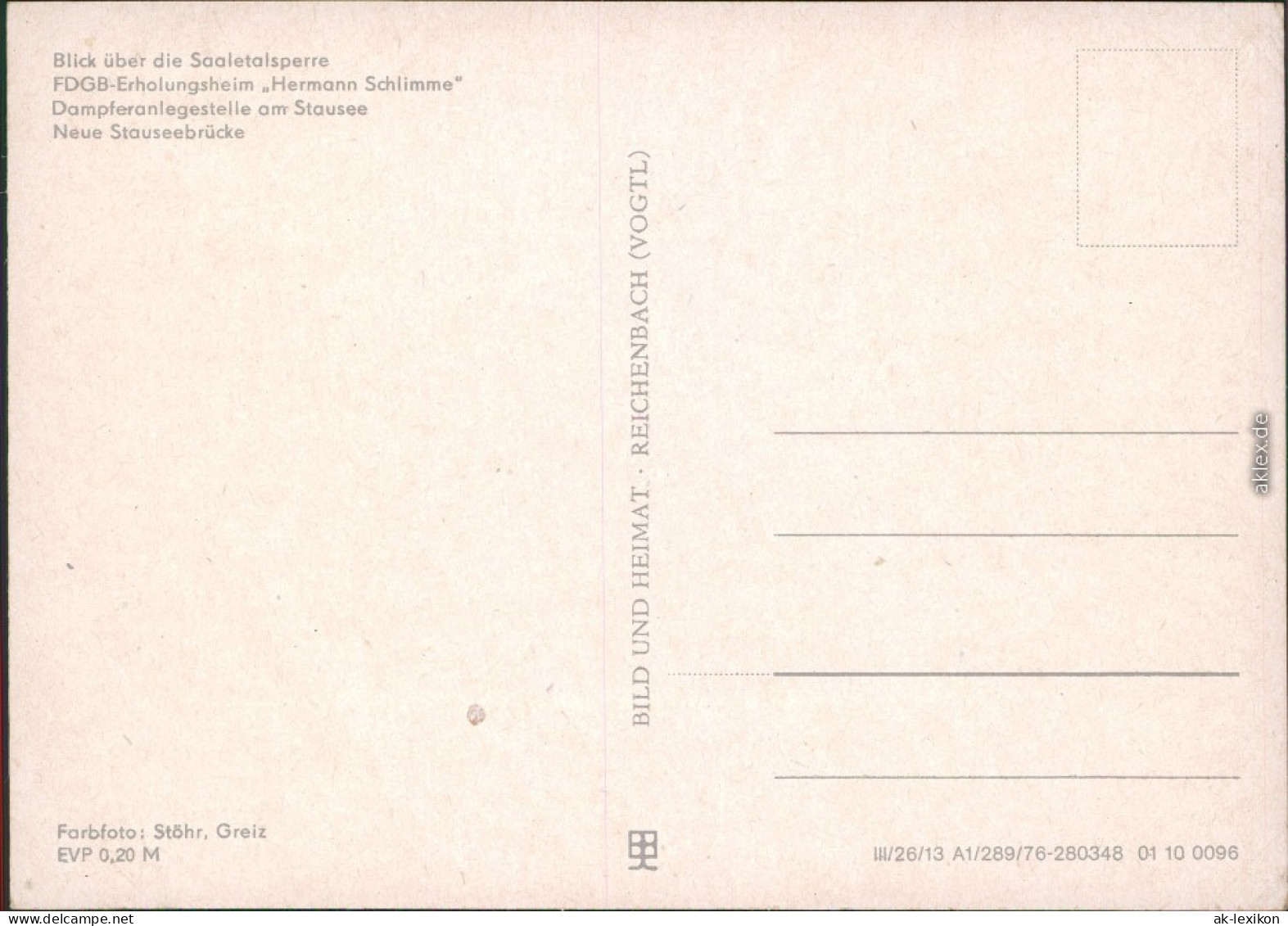 Saalfeld (Saale  FDGB-Erholungsheim "Hermann Schlimme Dampferanlegestelle  1976 - Andere & Zonder Classificatie