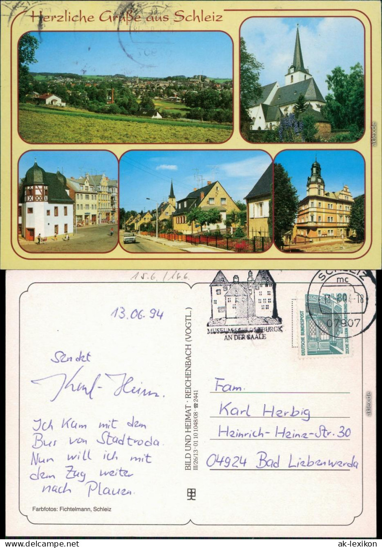 Schleiz Panorama-Ansicht, Kirche, Straßenansicht  Ansichtskarte  1994 - Sonstige & Ohne Zuordnung