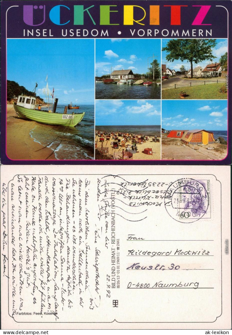 Ückeritz (Usedom) Strand, Hafen, Fischerboot, Zelte Ansichtskarte 1992 - Altri & Non Classificati