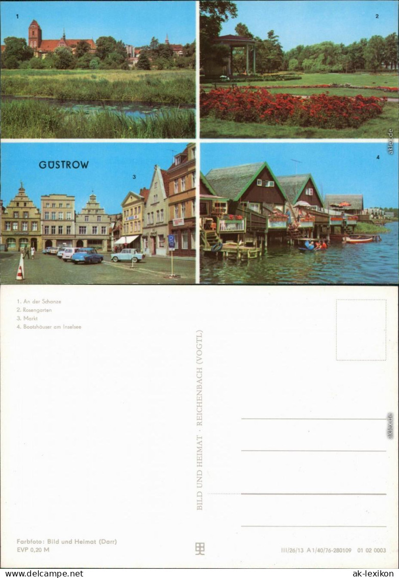 Güstrow   An Der Schanze Rosengarten  Markt  Bootshäuser Am Inselsee 1976 - Guestrow