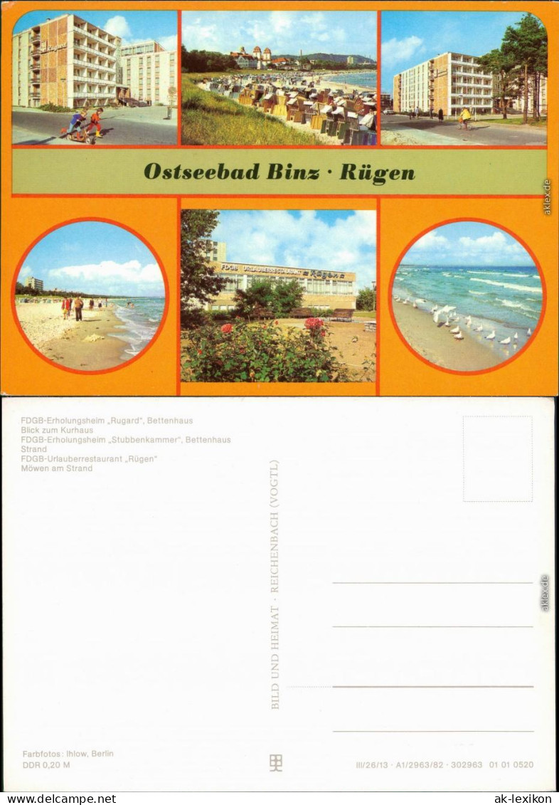 Binz (Rügen) FDGB-Erholungsheime, Kurhaus, Strand, Möwen 1982 - Sonstige & Ohne Zuordnung