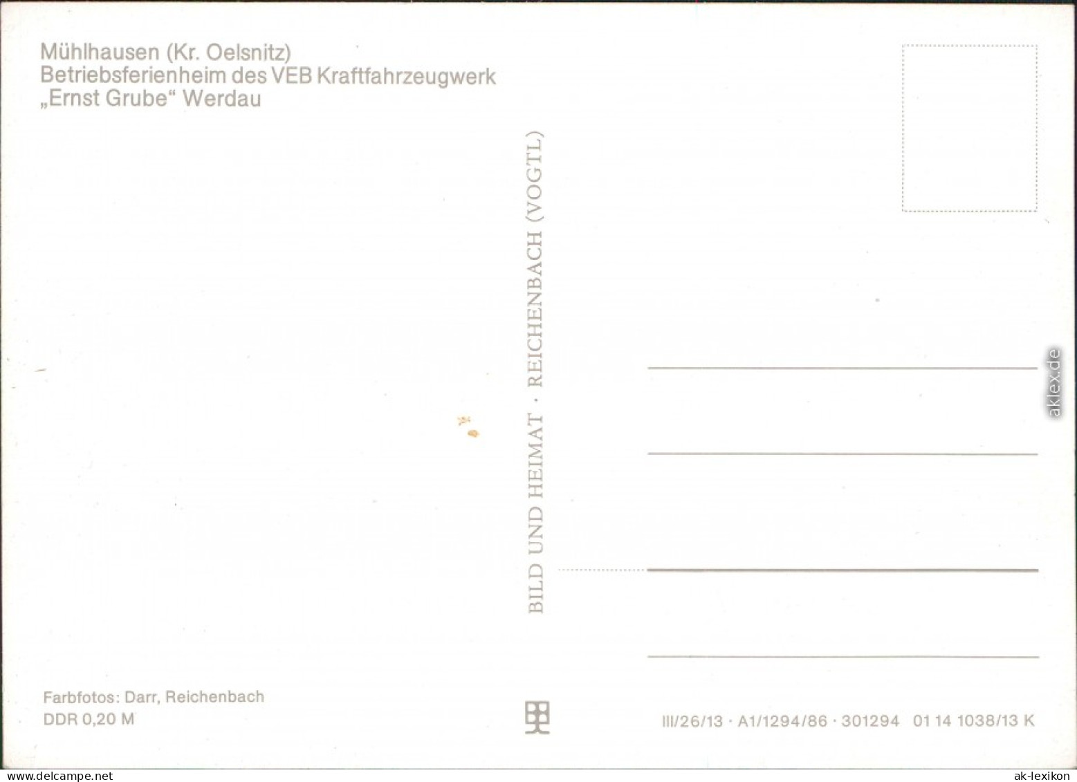 Mühlhausen, Vogtland Bad Elster Betriebsferienheim Des VEB KFZ-Werk   1986 - Bad Elster
