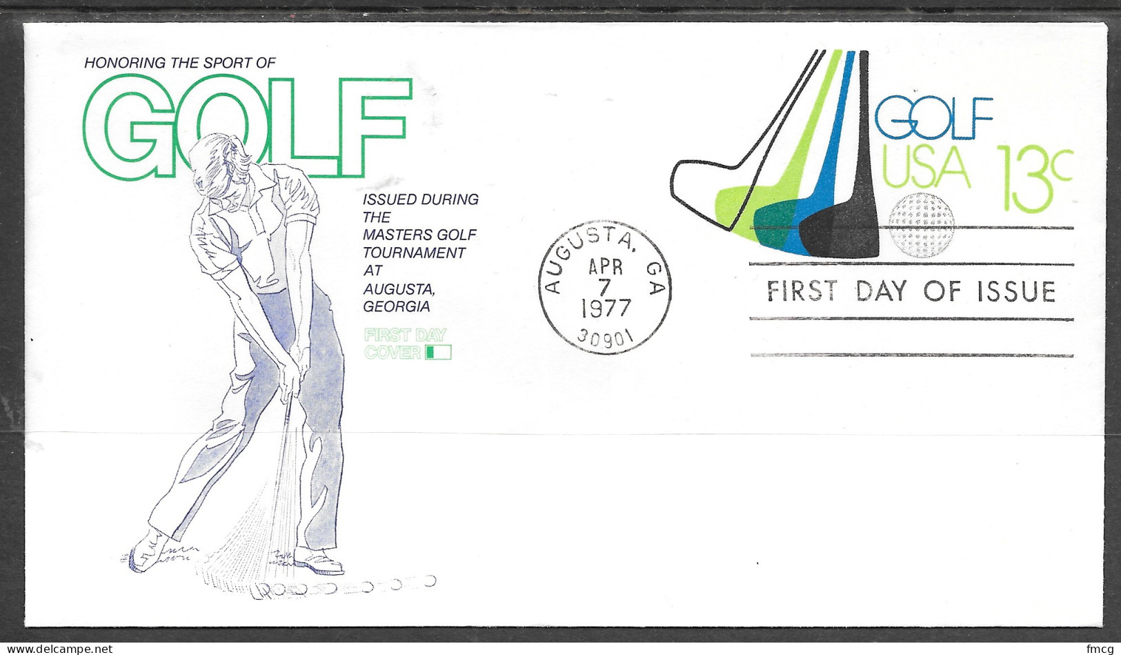 USA FDC Fleetwood Cachet, 1977 Golf Envelope, Issued At Masters - 1971-1980