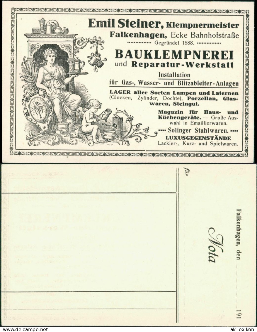 Falkenhagen (Havelland)-Falkensee Emil Steiner Klemtnermeister Werbung 1909 - Falkensee