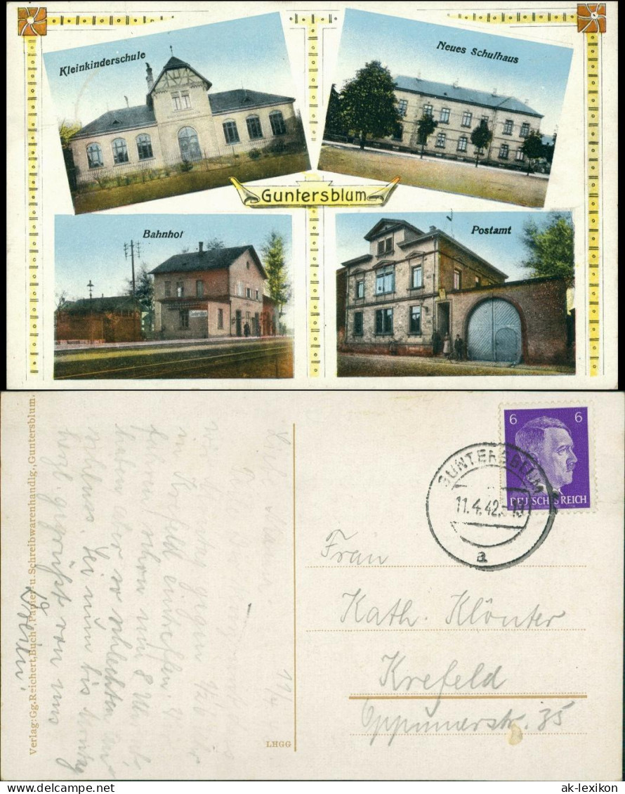 Ansichtskarte Guntersblum Bahnhof, Post, Schule 1917 - Other & Unclassified