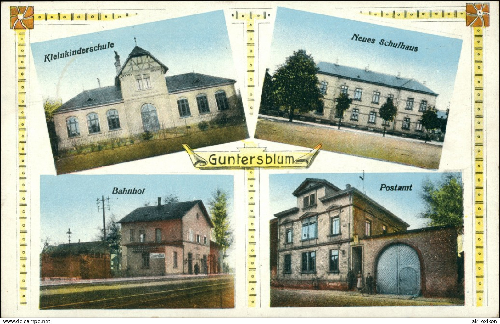 Ansichtskarte Guntersblum Bahnhof, Post, Schule 1917 - Other & Unclassified