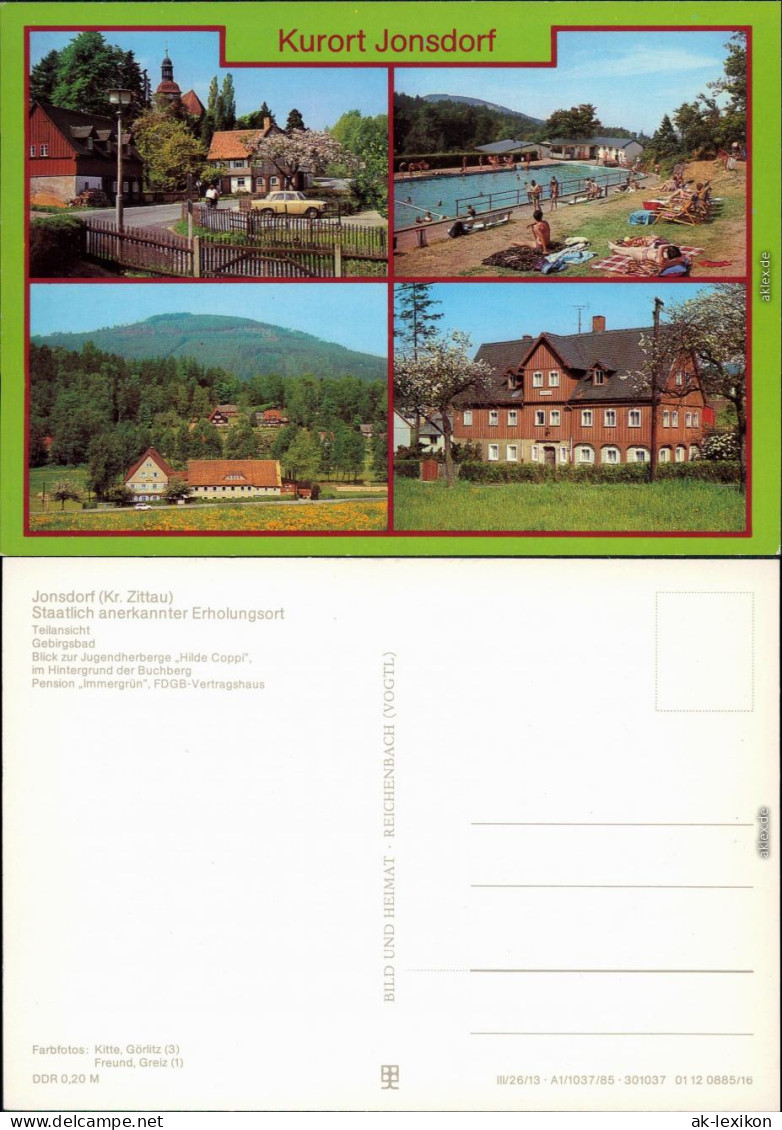 Jonsdorf Teilansicht, Gebirgsbad,  Jugendherberge, Pension "Immergrün",   1985 - Jonsdorf