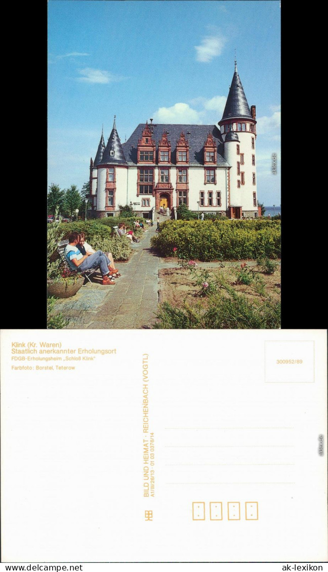 Klink (Müritz) FDGB-Erholungsheim "Schloß Klink" Ansichtskarte 1989 - Autres & Non Classés