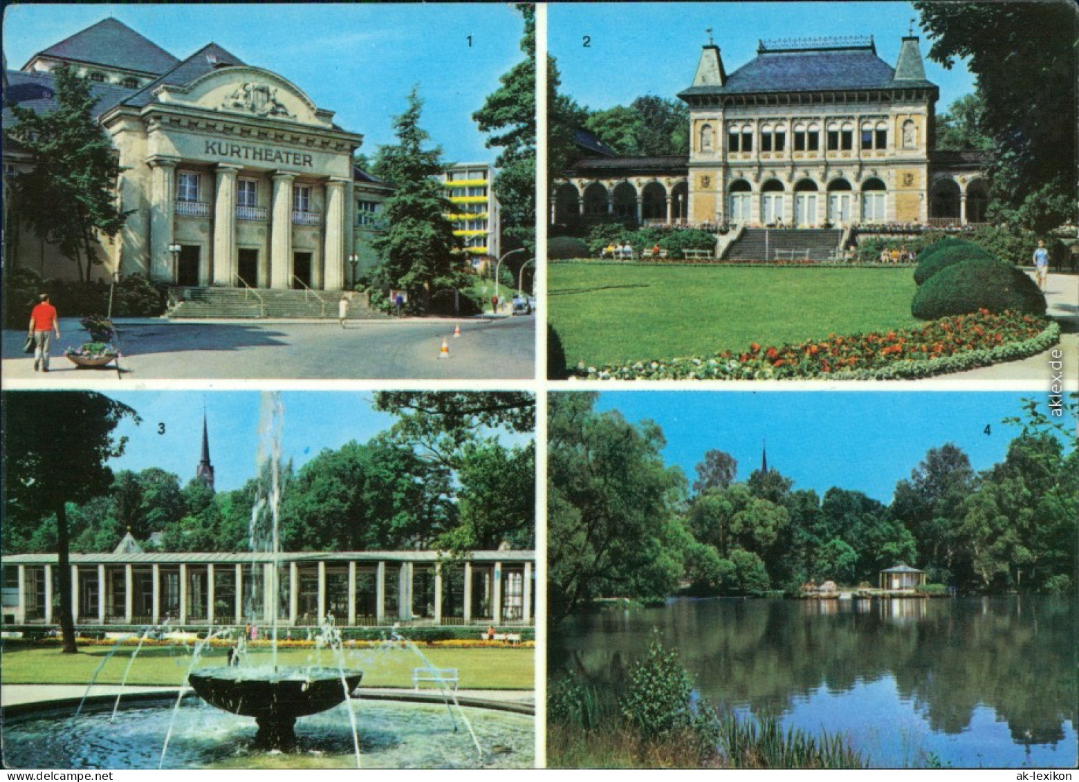 Bad Elster 1. Kurtheater, 2. Kurhaus, 3. Wandelhalle, 4. Gondelteich 1972 - Bad Elster