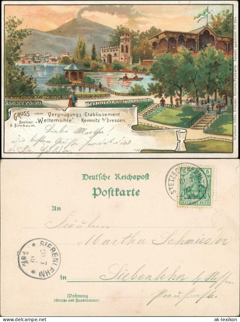 Ansichtskarte Kemnitz-Dresden Etablissement Weltemühle 1903 - Dresden