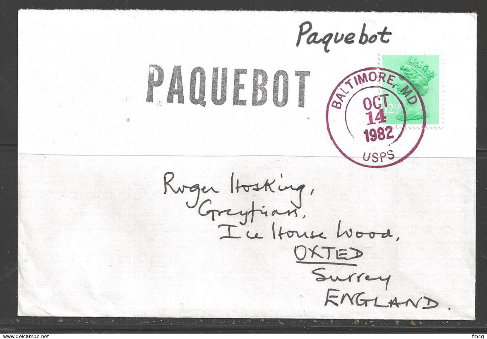 1982 Paquebot Cover, British Stamp Used In Baltimore Maryland (Oct 14) - Covers & Documents