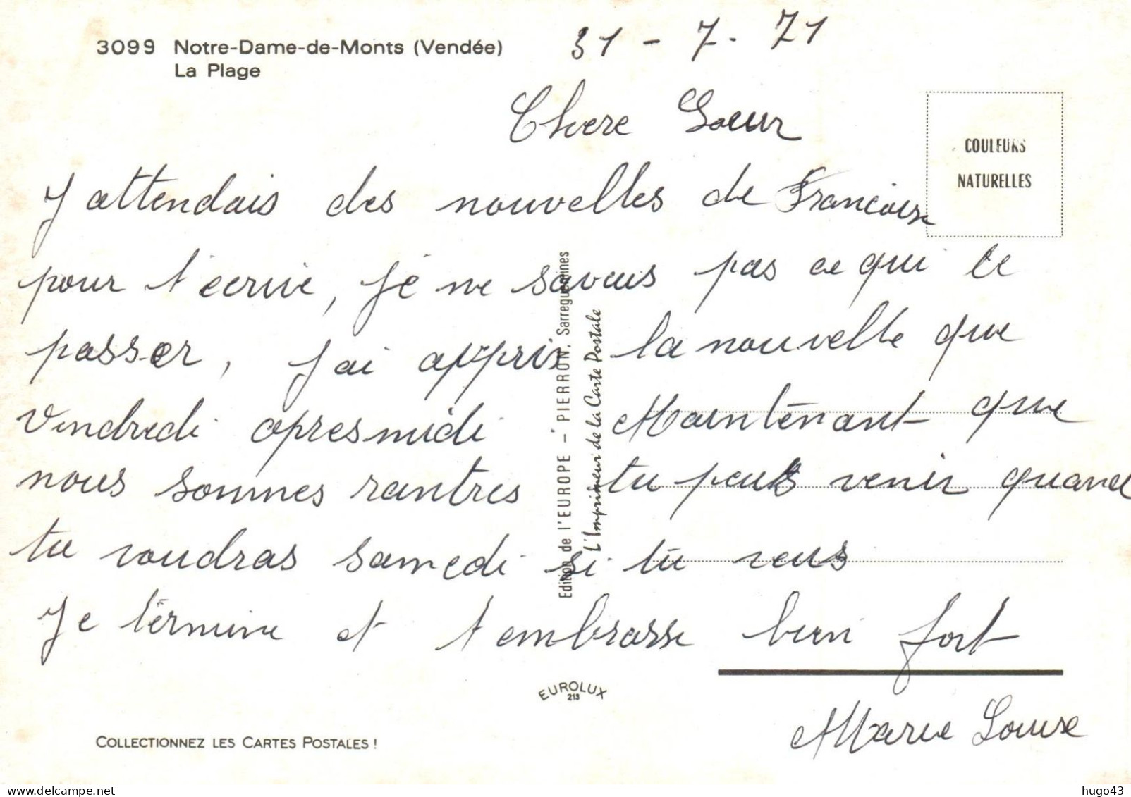 (RECTO / VERSO) NOTRE DAME DE MONTS EN 1971 - N° 3099 - LA PLAGE AVEC PERSONNAGES - CPSM GF - Saint Jean De Monts