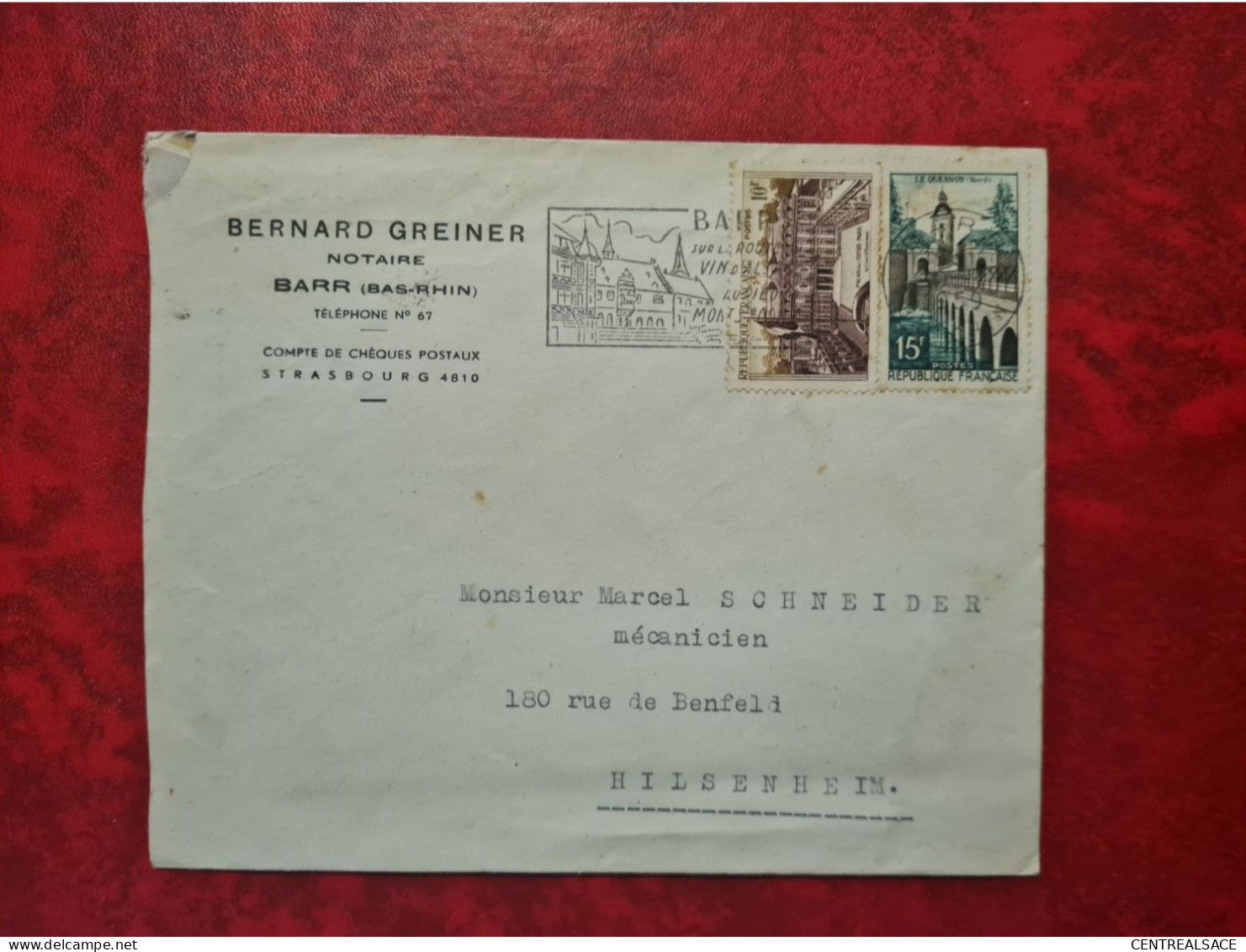 LETTRE FLAMME BARR 1959 ENTETE NOTAIRE BERNARD GREINER - Sonstige & Ohne Zuordnung