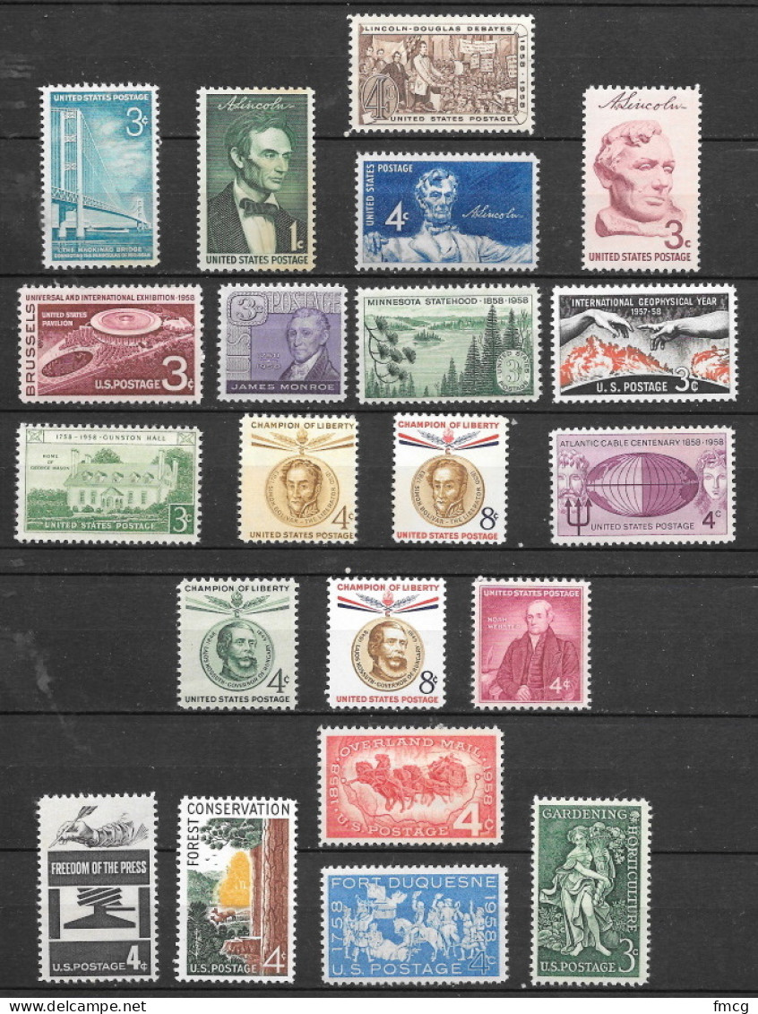 1958 Commemorative Year Set  21 Stamps, Mint Never Hinged - Nuovi