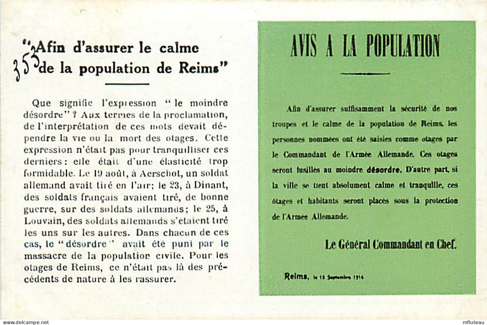 51* REIMS  Avis A La Population  WW1    RL03,1387 - War 1914-18