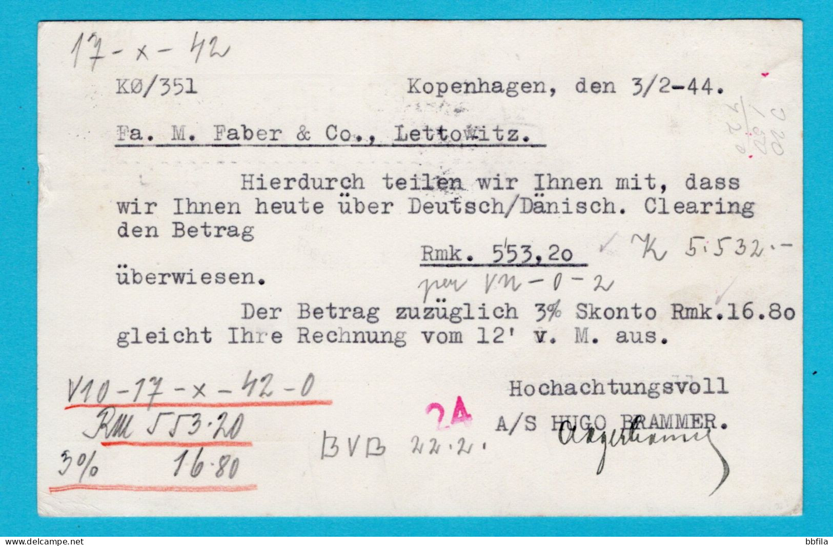 DENMARK Postal Stationery Card 1944 Kobenhavn To Lettowitz, Bohmen Und Mähren With Hamburg Censor And Full Description - Postwaardestukken