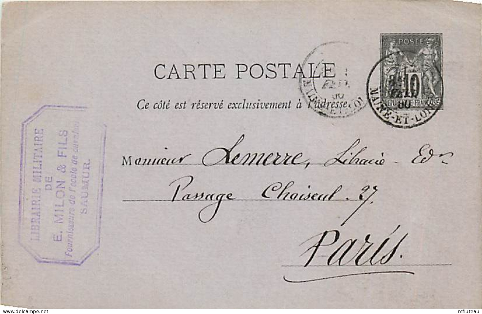 49* SAUMUR Correspondance Librairie  MILON  RL03,1101 - Saumur