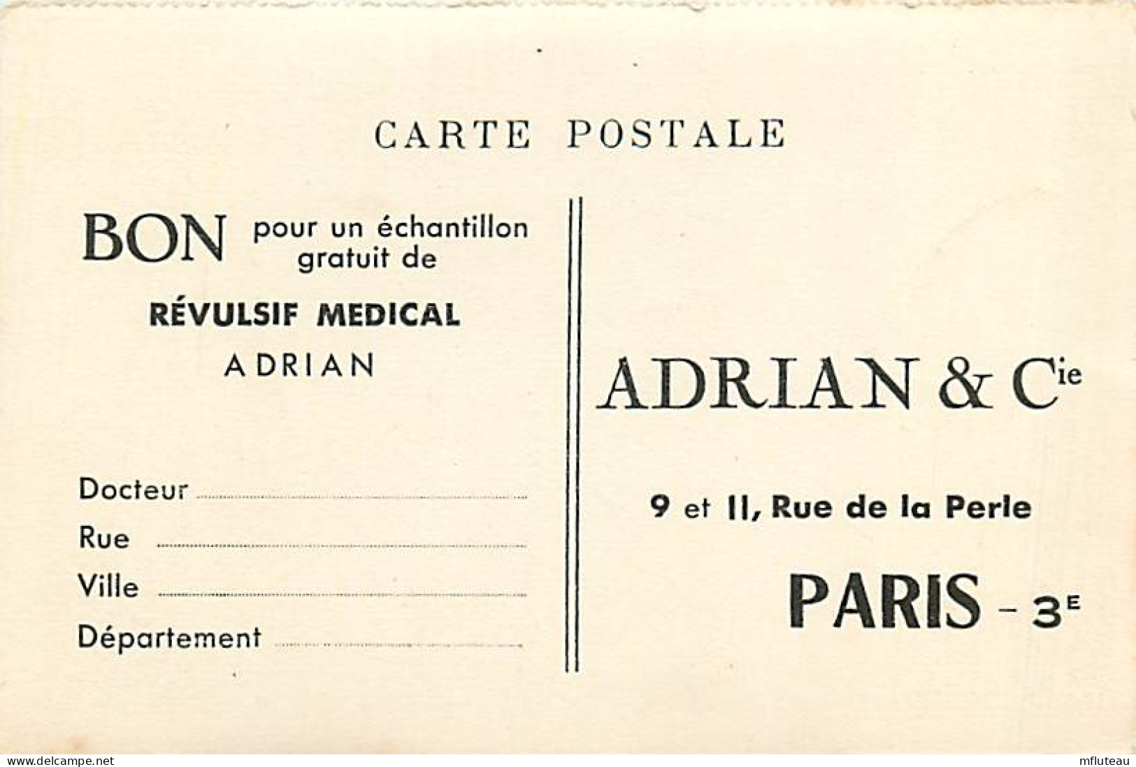 75* PARIS 3e   Bon Pour Revulsif ADRIAN Rue De La PeRL04e    RL04 .0345 - Health