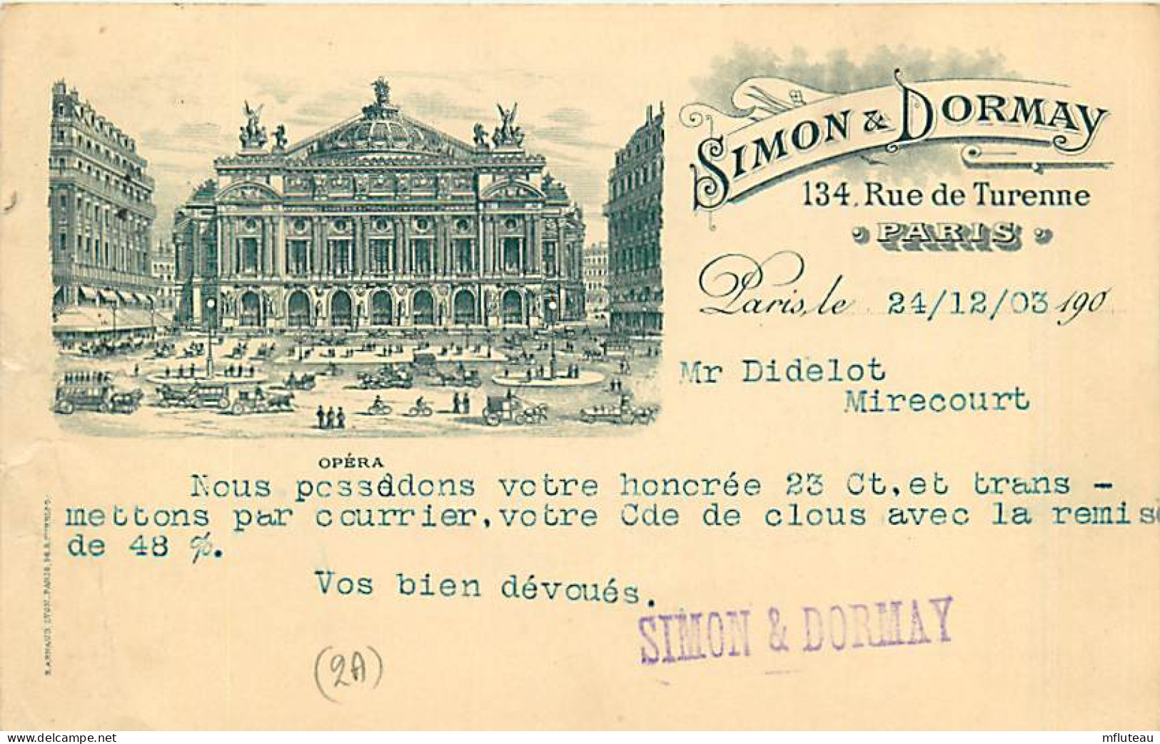 75* PARIS 2e  Maison SIMON Et DORMAY     RL04 .0245 - Paris (02)