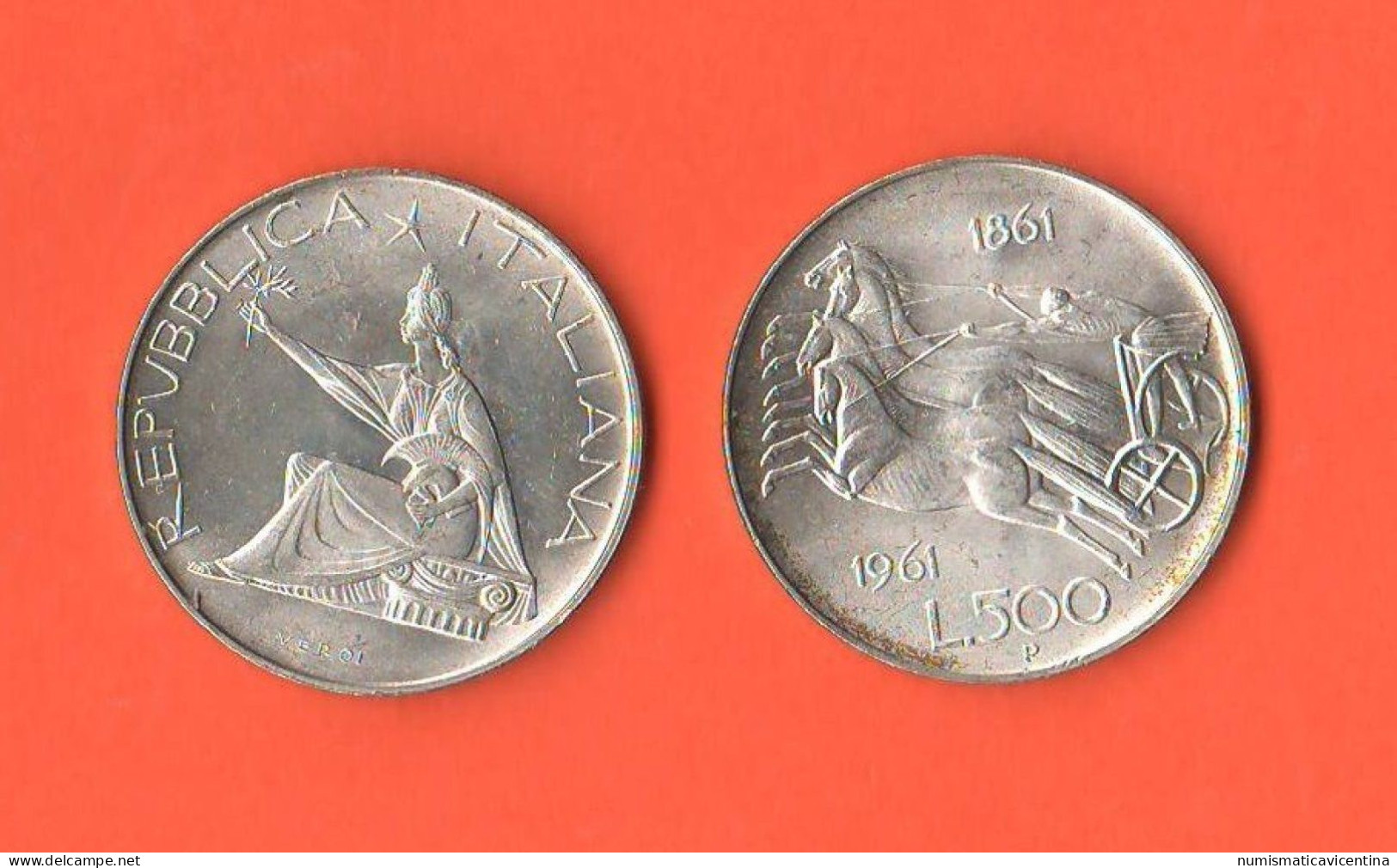 Italia Repubblica 500 Lire 1961 Centenario Unità Italia Italie Italy Silver Coin - 500 Liras