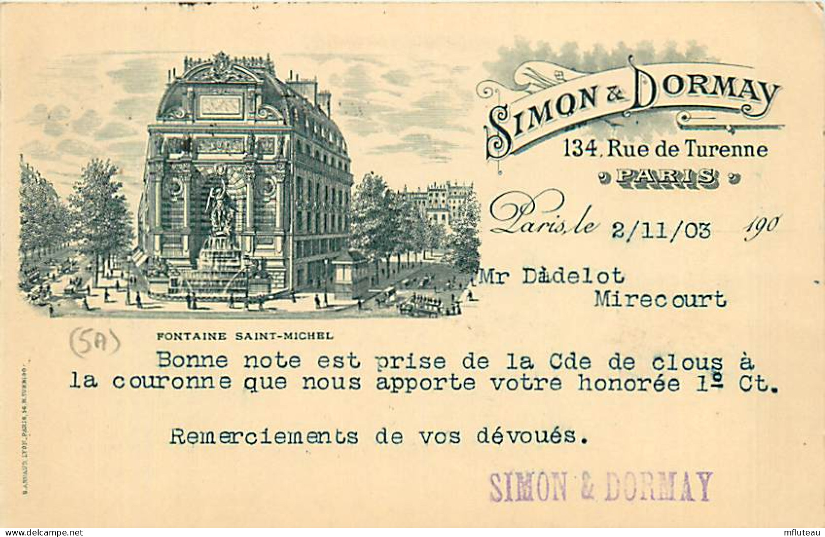 75* PARIS  5e  Quincaillerie SIMON DORMAY    RL04 .0678 - Distrito: 05