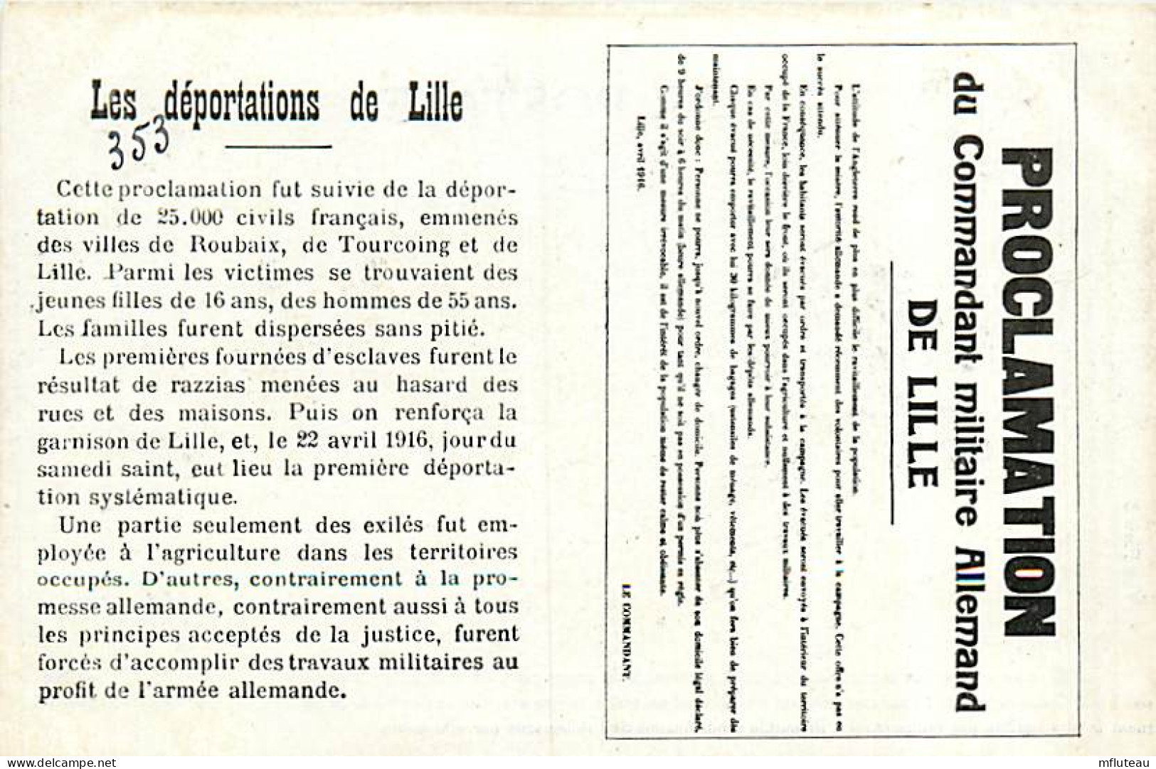 59* LILLE  Proclamation  « deportations » WW1        RL05.0604 - Oorlog 1914-18